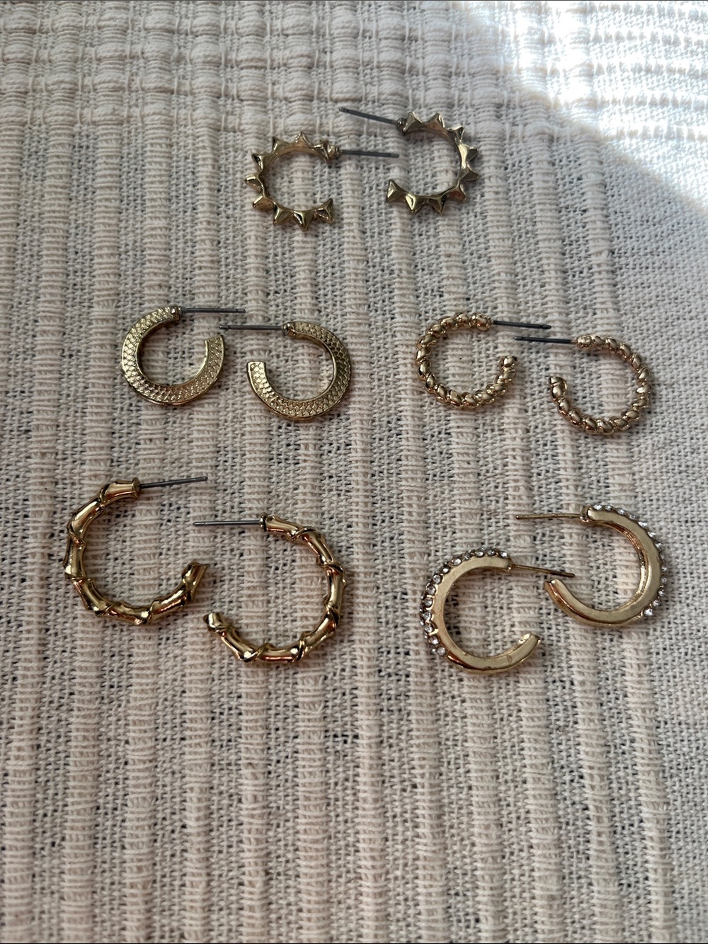 Gold Hoop Earring Set - Stylish Textured & Embellished Hoops